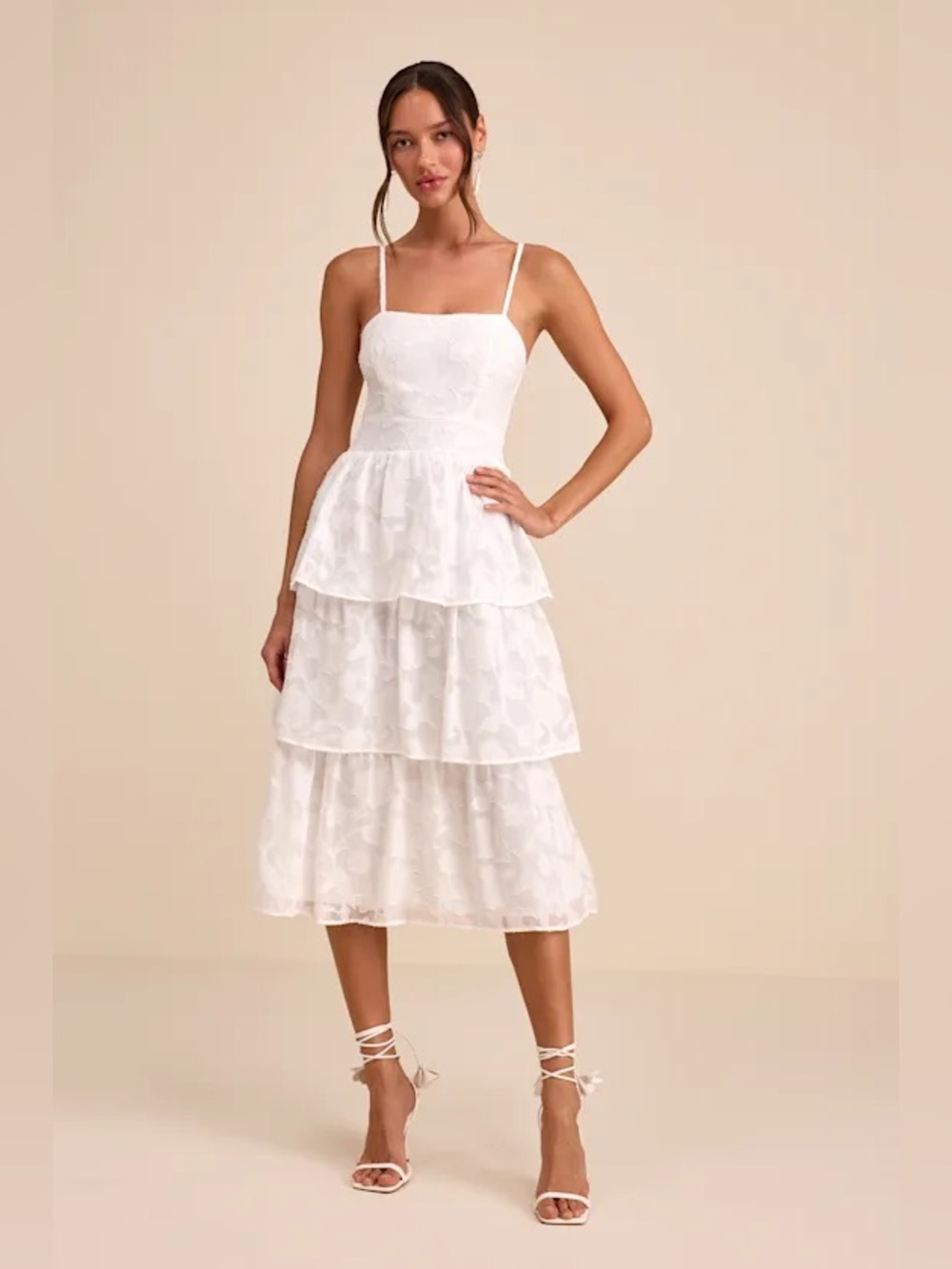 Lulu's White Smocked Bodice Spaghetti Strap Dress